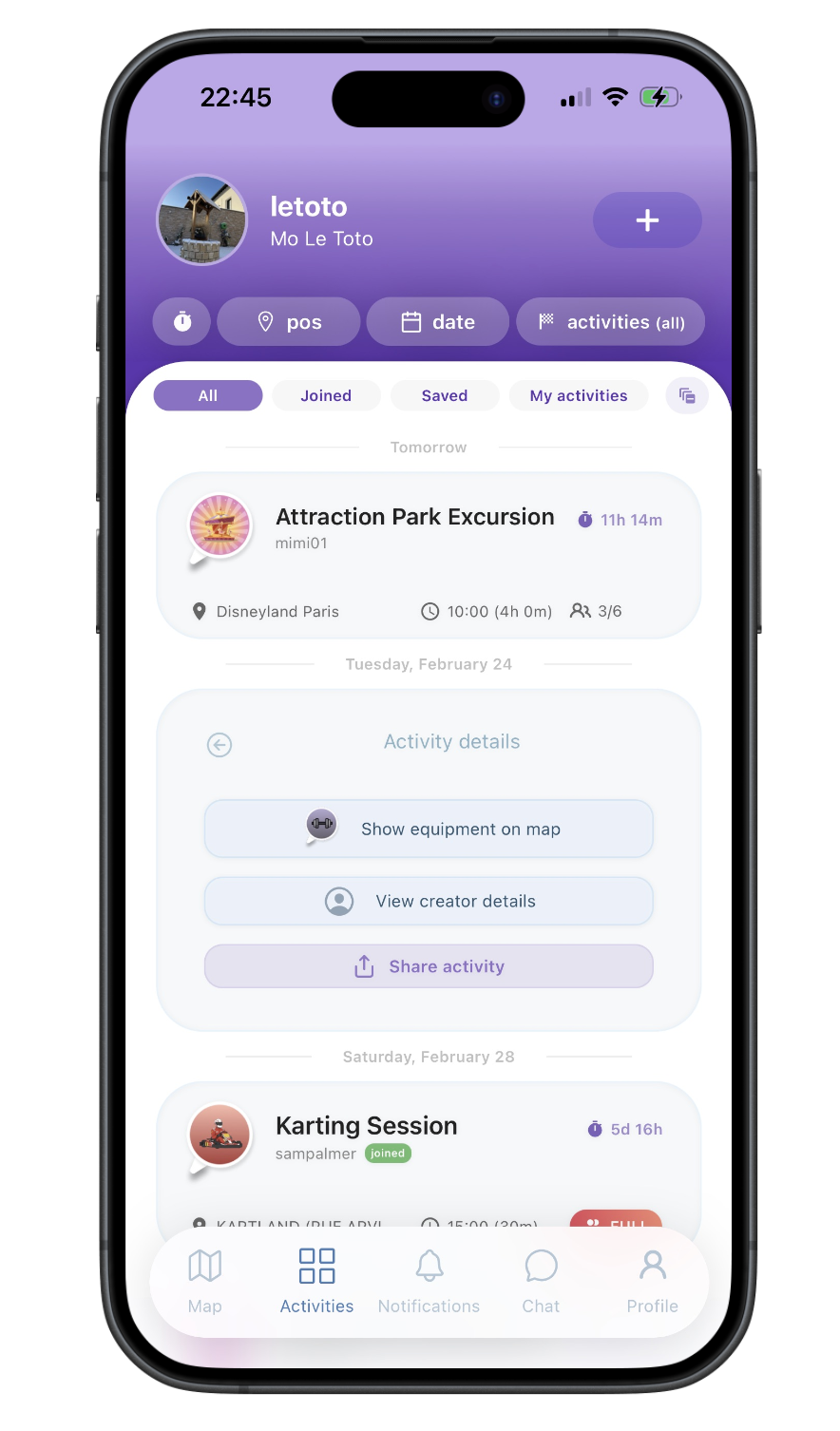 Activity card detail